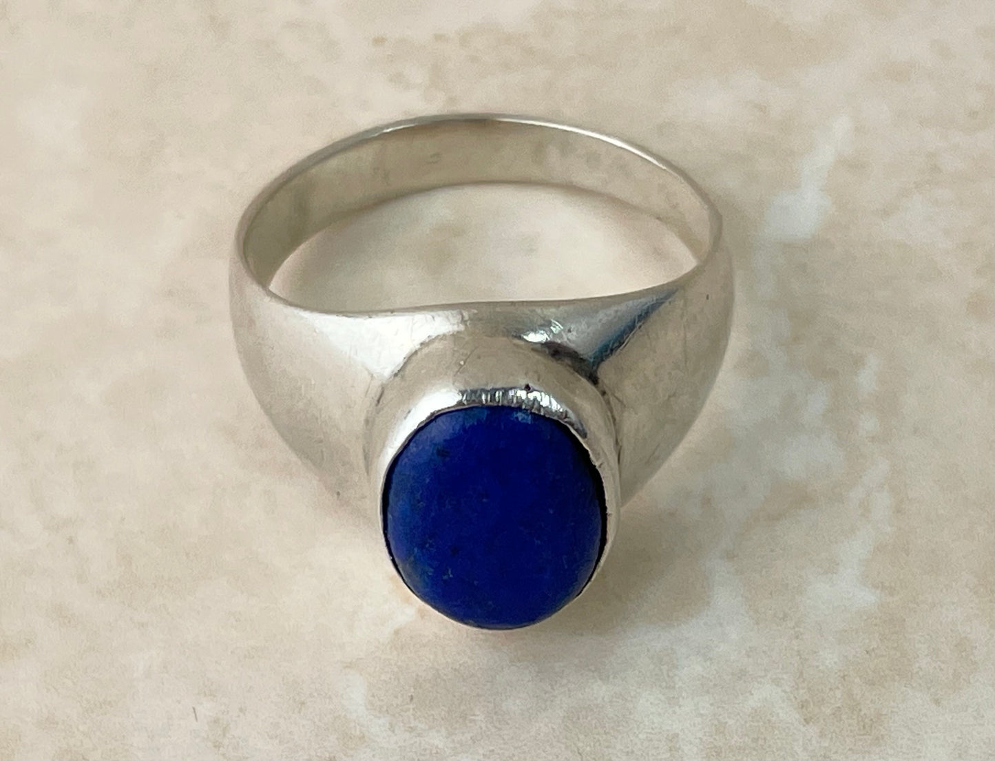 Vintage Sterling Silver Lapis Lazuli Signet Ring UK-P1/2