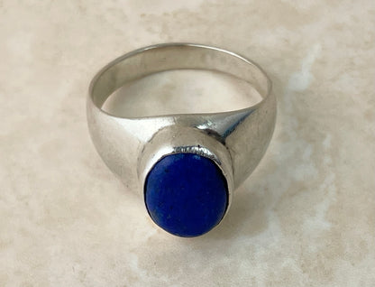 Vintage Sterling Silver Lapis Lazuli Signet Ring UK-P1/2