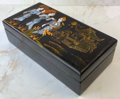 Vintage Oriental Lacquerware & Mother of Pearl Jewellery Box