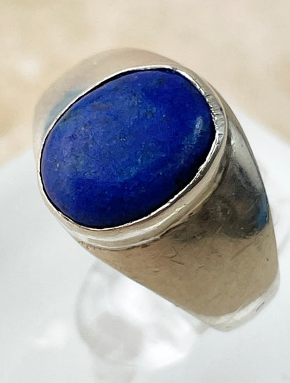 Vintage Sterling Silver Lapis Lazuli Signet Ring UK-P1/2