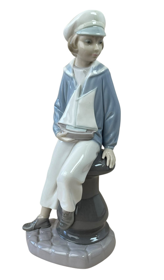 Retired Vintage Lladró Boy with Yacht Figurine