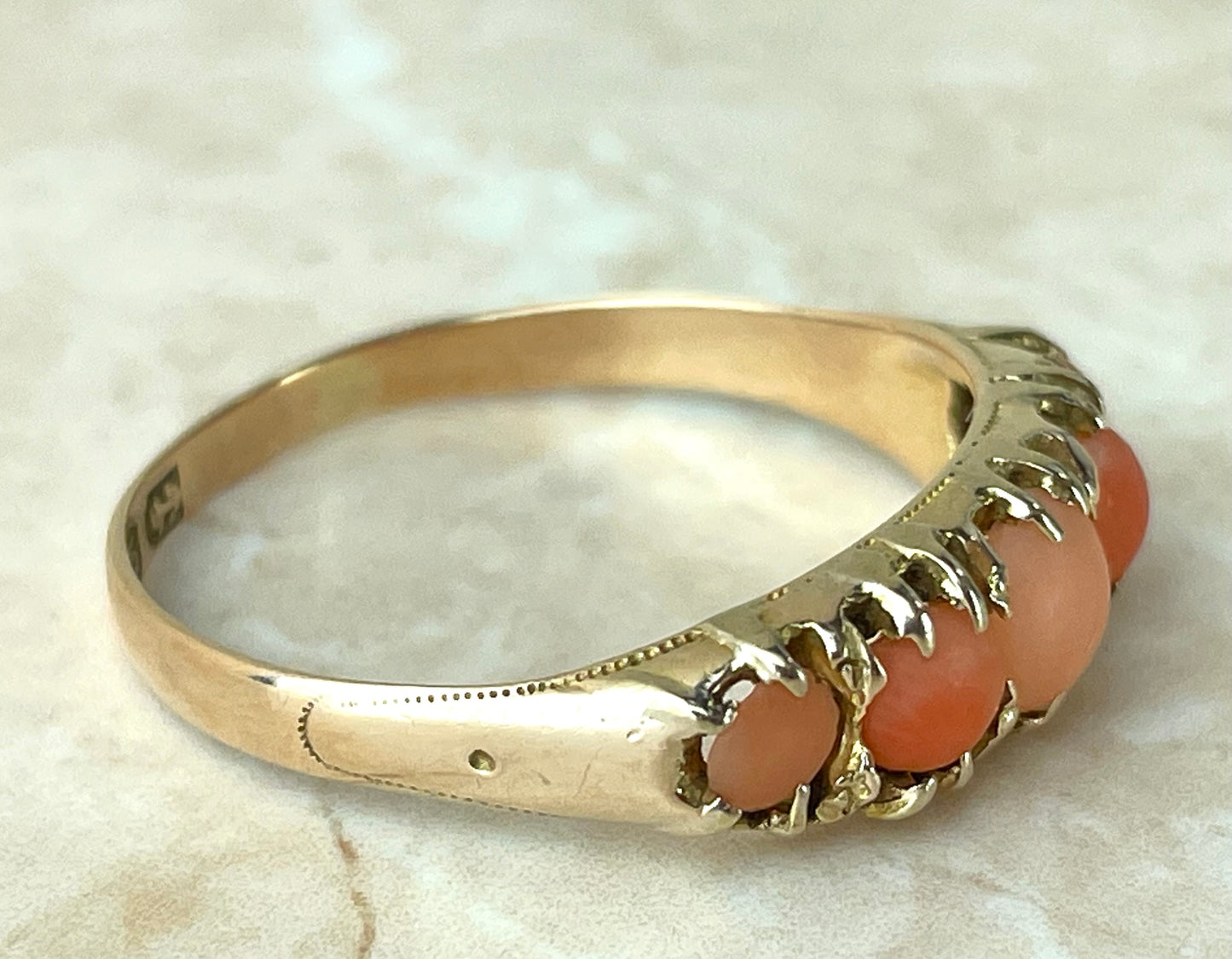 Antique 15ct Gold Coral Ring UK-R