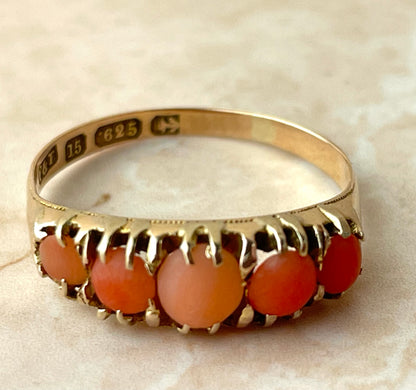 Antique 15ct Gold Coral Ring UK-R