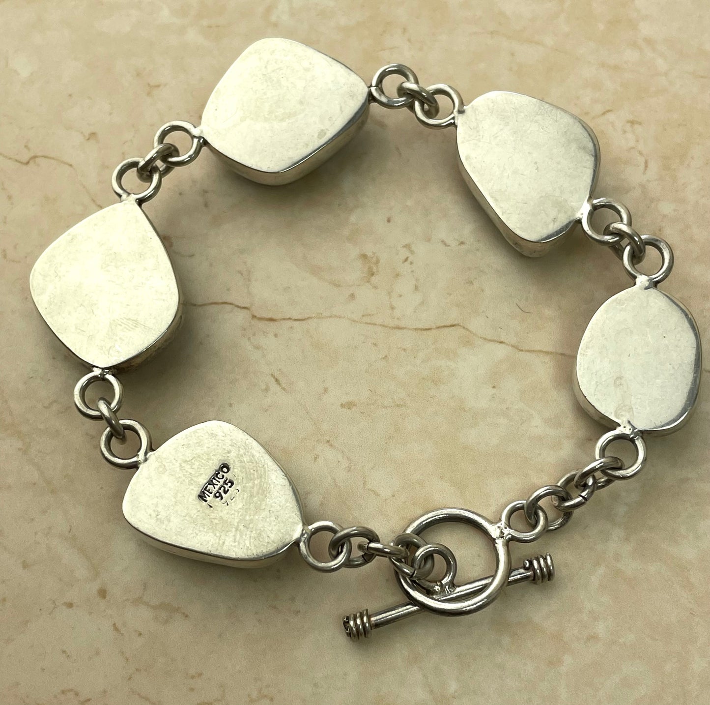 Mexico 925 Dichroic Glass Sterling Silver Link Bracelet