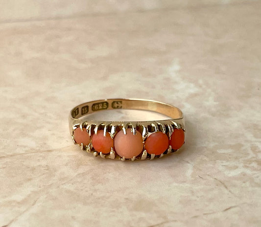 Antique 15ct Gold Coral Ring UK-R