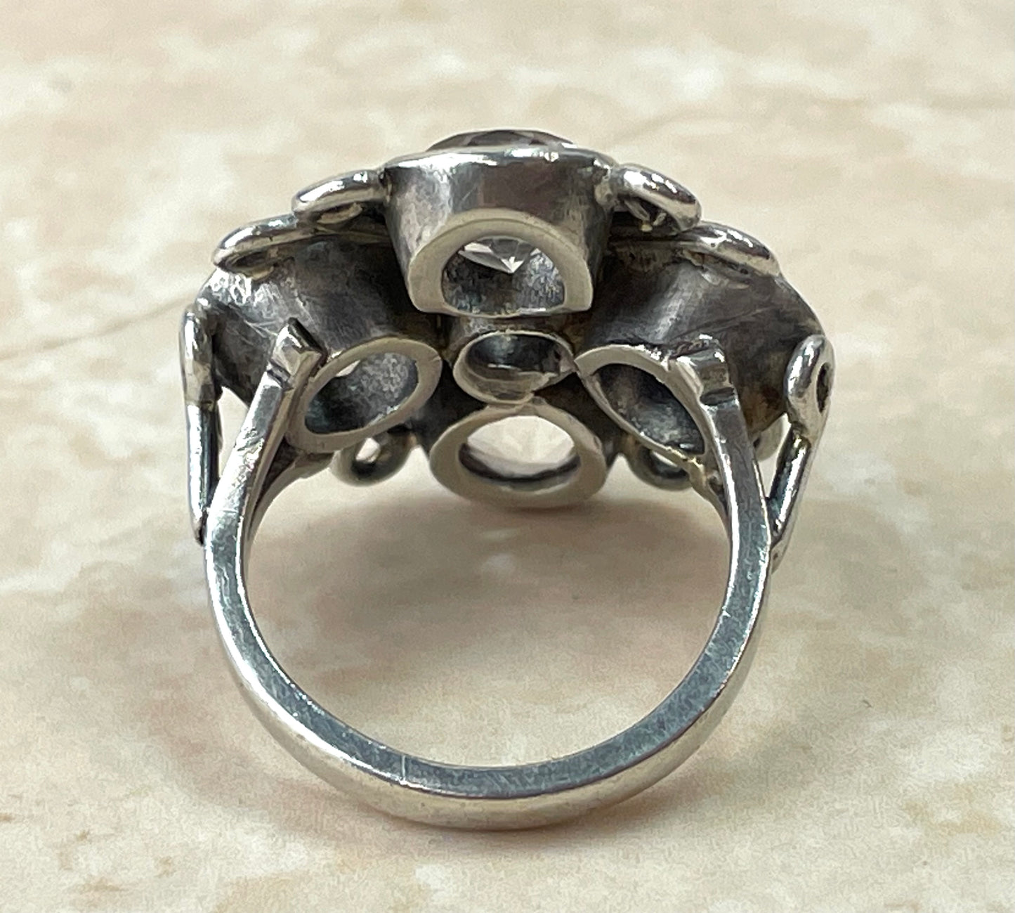 Vintage Sterling Silver 5 Stone White Topaz Statement Ring UK-K