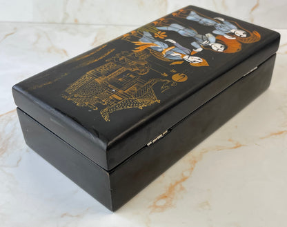 Vintage Oriental Lacquerware & Mother of Pearl Jewellery Box