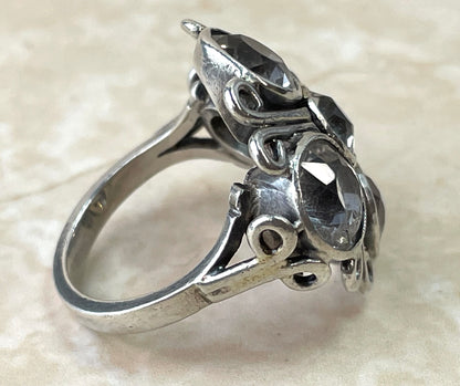 Vintage Sterling Silver 5 Stone White Topaz Statement Ring UK-K