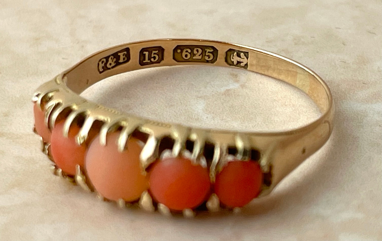 Antique 15ct Gold Coral Ring UK-R