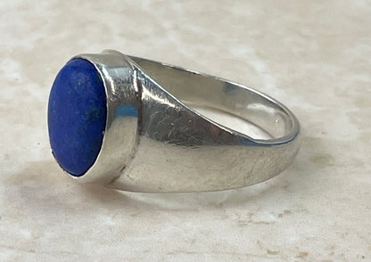 Vintage Sterling Silver Lapis Lazuli Signet Ring UK-P1/2