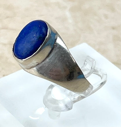 Vintage Sterling Silver Lapis Lazuli Signet Ring UK-P1/2