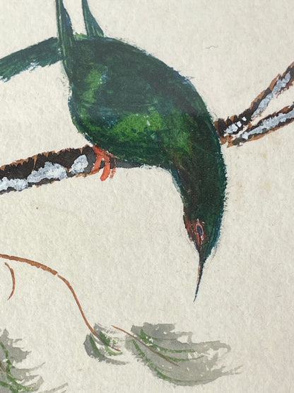 Vintage Artist Signed & Dated Watercolour Painting Birds on Branches - Dated 67