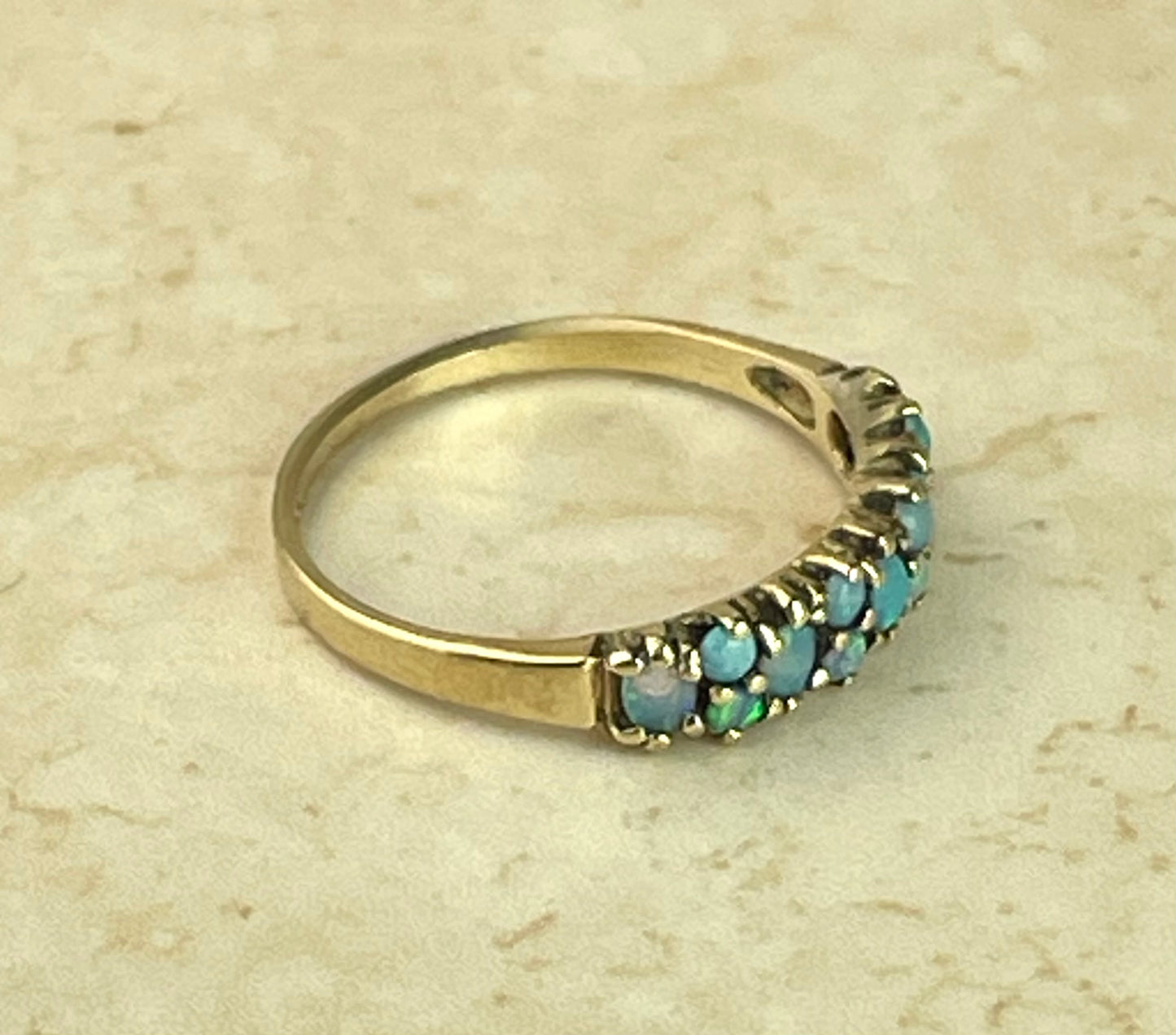 Vintage 9ct Gold Opal Eternity Ring UK-M
