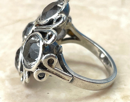 Vintage Sterling Silver 5 Stone White Topaz Statement Ring UK-K