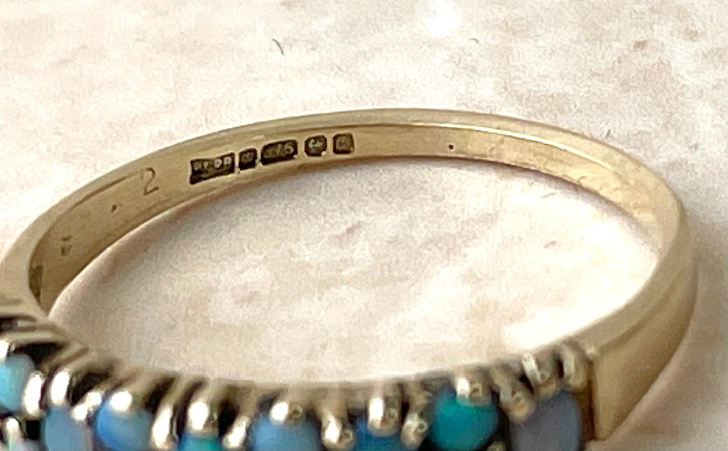 Vintage 9ct Gold Opal Eternity Ring UK-M