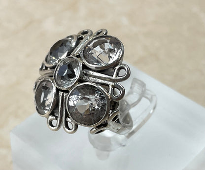 Vintage Sterling Silver 5 Stone White Topaz Statement Ring UK-K