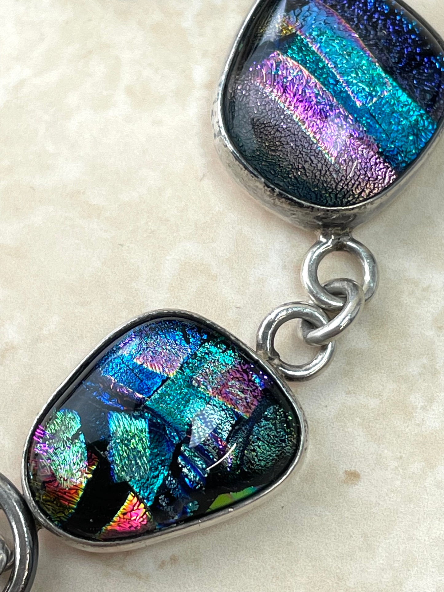 Mexico 925 Dichroic Glass Sterling Silver Link Bracelet
