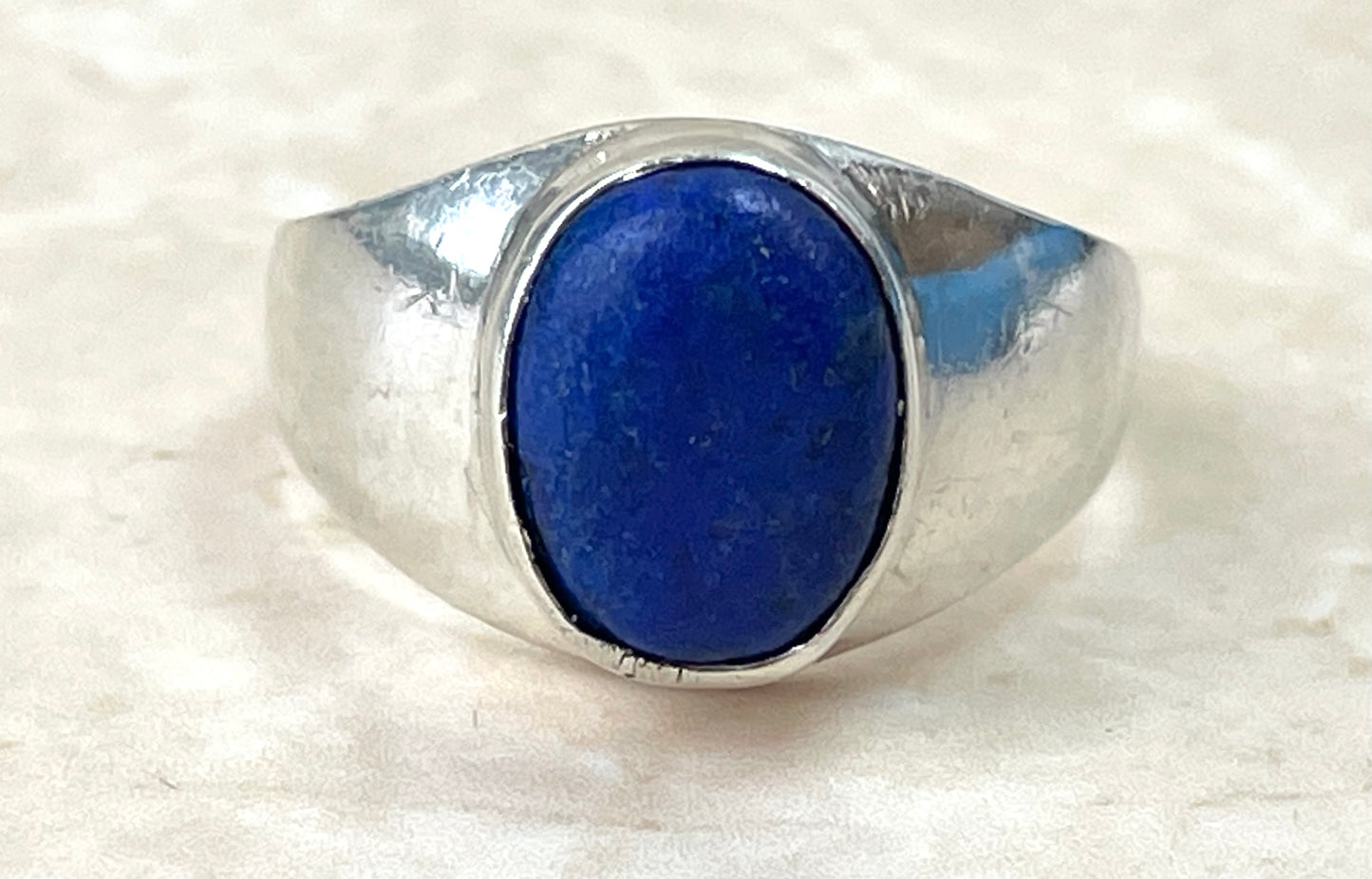 Vintage Sterling Silver Lapis Lazuli Signet Ring UK-P1/2