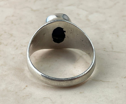 Vintage Sterling Silver Lapis Lazuli Signet Ring UK-P1/2