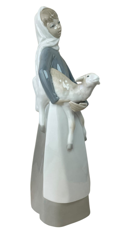 Lladró Girl Holding Lamb Large Figurine