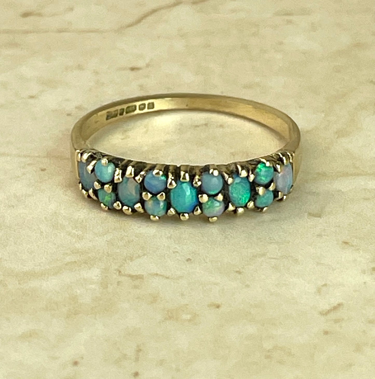 Vintage 9ct Gold Opal Eternity Ring UK-M