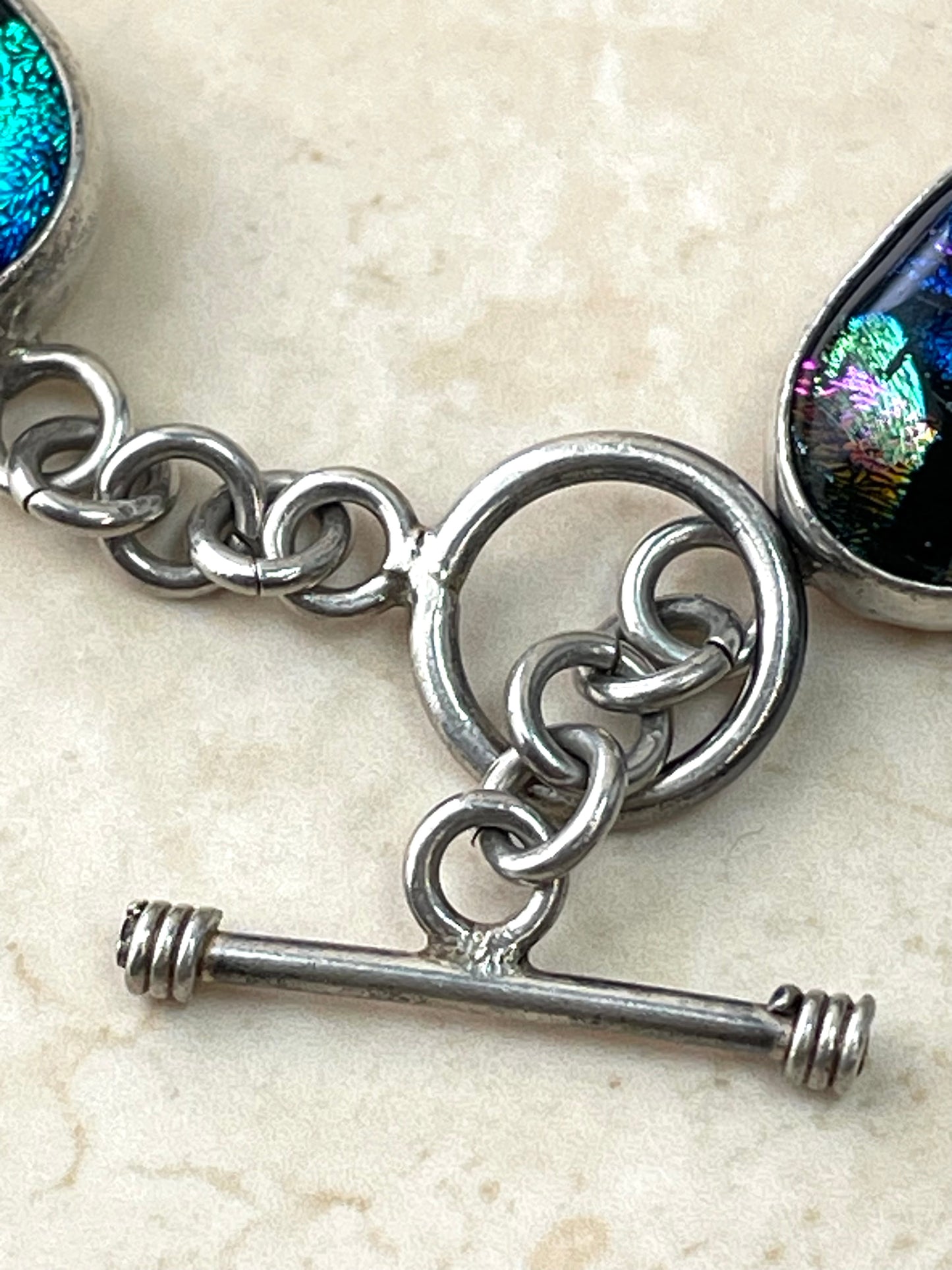 Mexico 925 Dichroic Glass Sterling Silver Link Bracelet