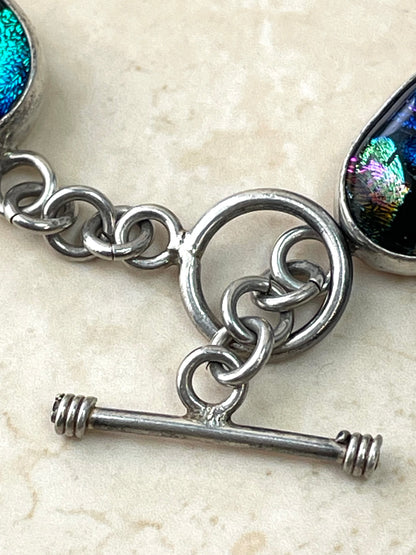 Mexico 925 Dichroic Glass Sterling Silver Link Bracelet