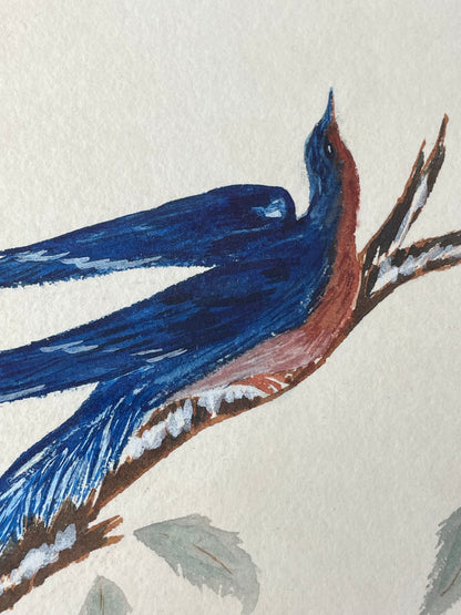 Vintage Artist Signed & Dated Watercolour Painting Birds on Branches - Dated 67