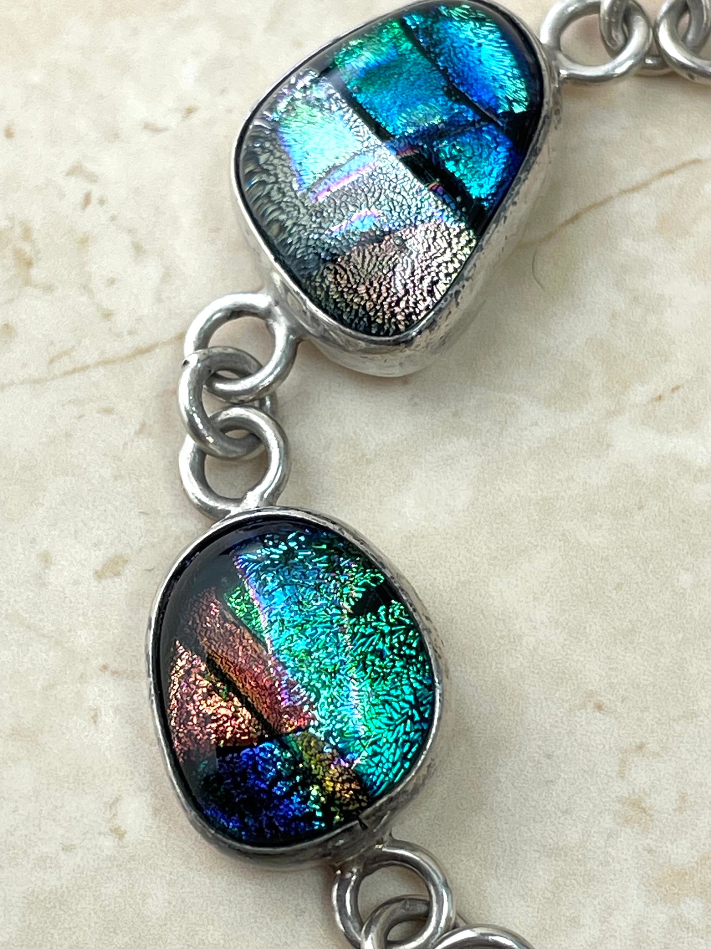 Mexico 925 Dichroic Glass Sterling Silver Link Bracelet