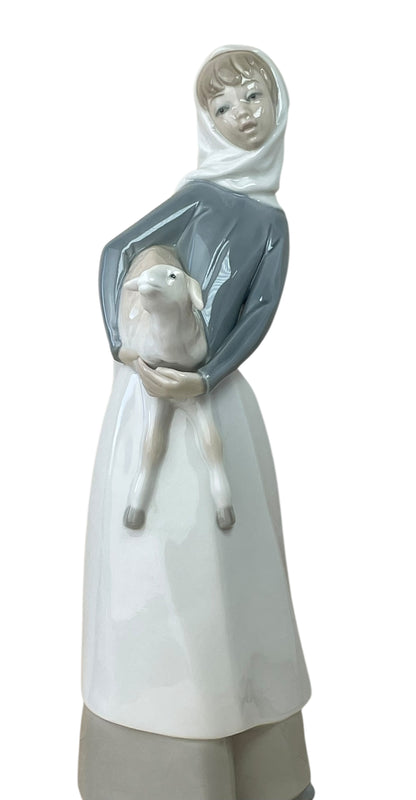 Lladró Girl Holding Lamb Large Figurine