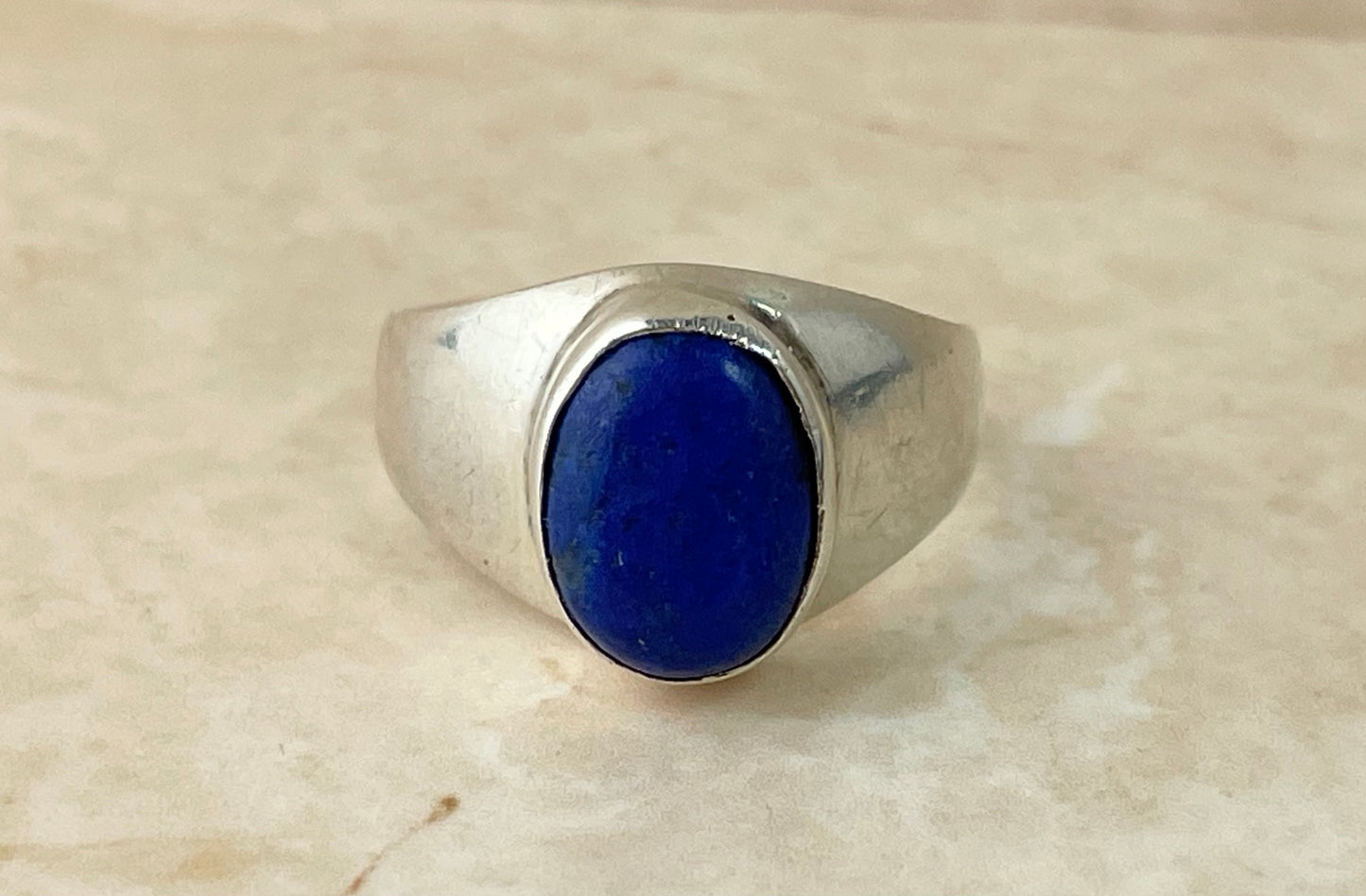 Vintage Sterling Silver Lapis Lazuli Signet Ring UK-P1/2