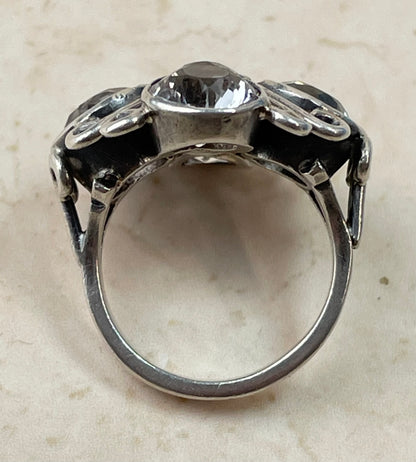 Vintage Sterling Silver 5 Stone White Topaz Statement Ring UK-K