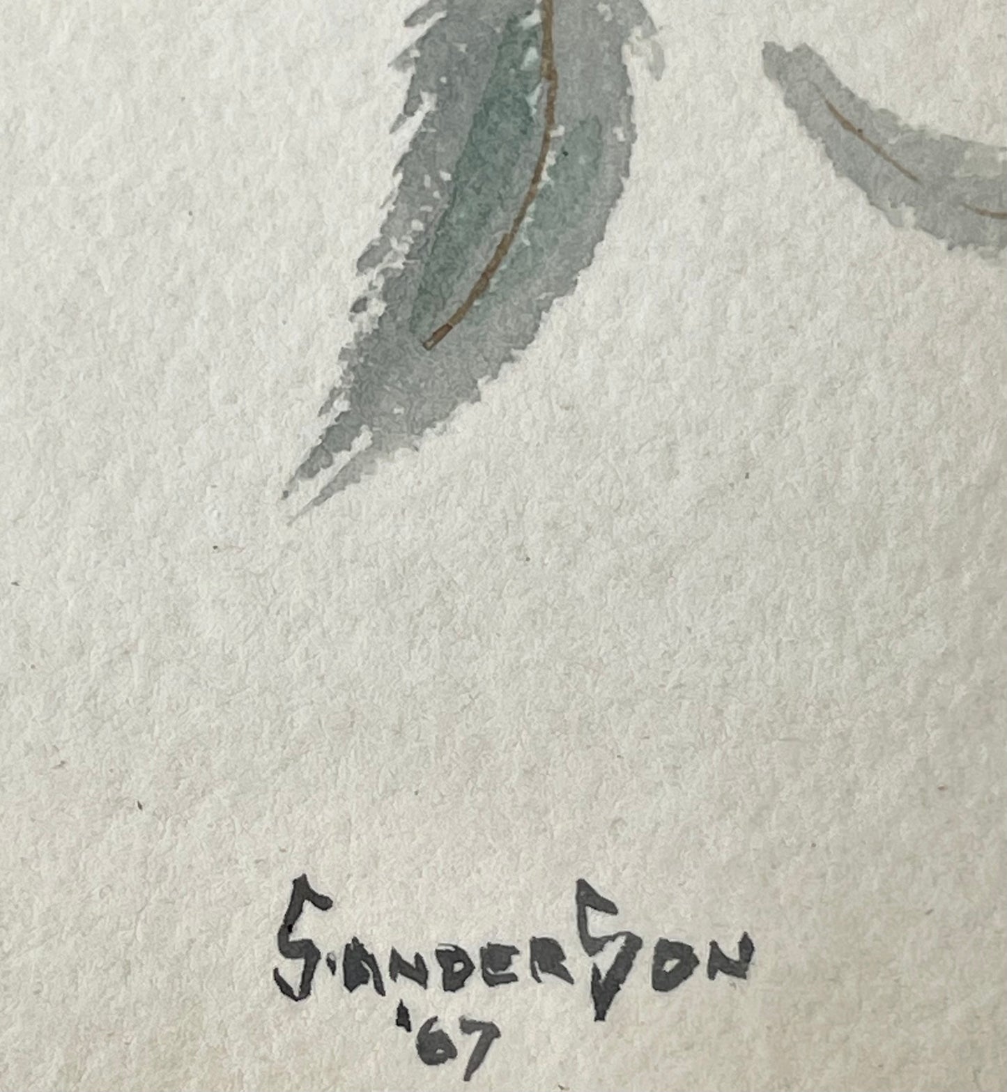 Vintage Artist Signed & Dated Watercolour Painting Birds on Branches - Dated 67