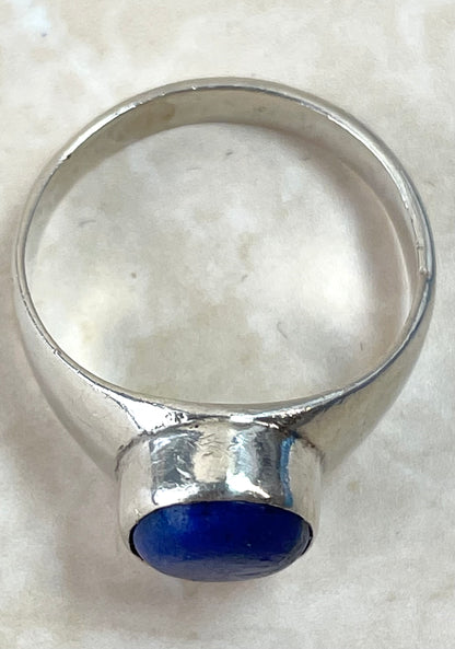 Vintage Sterling Silver Lapis Lazuli Signet Ring UK-P1/2