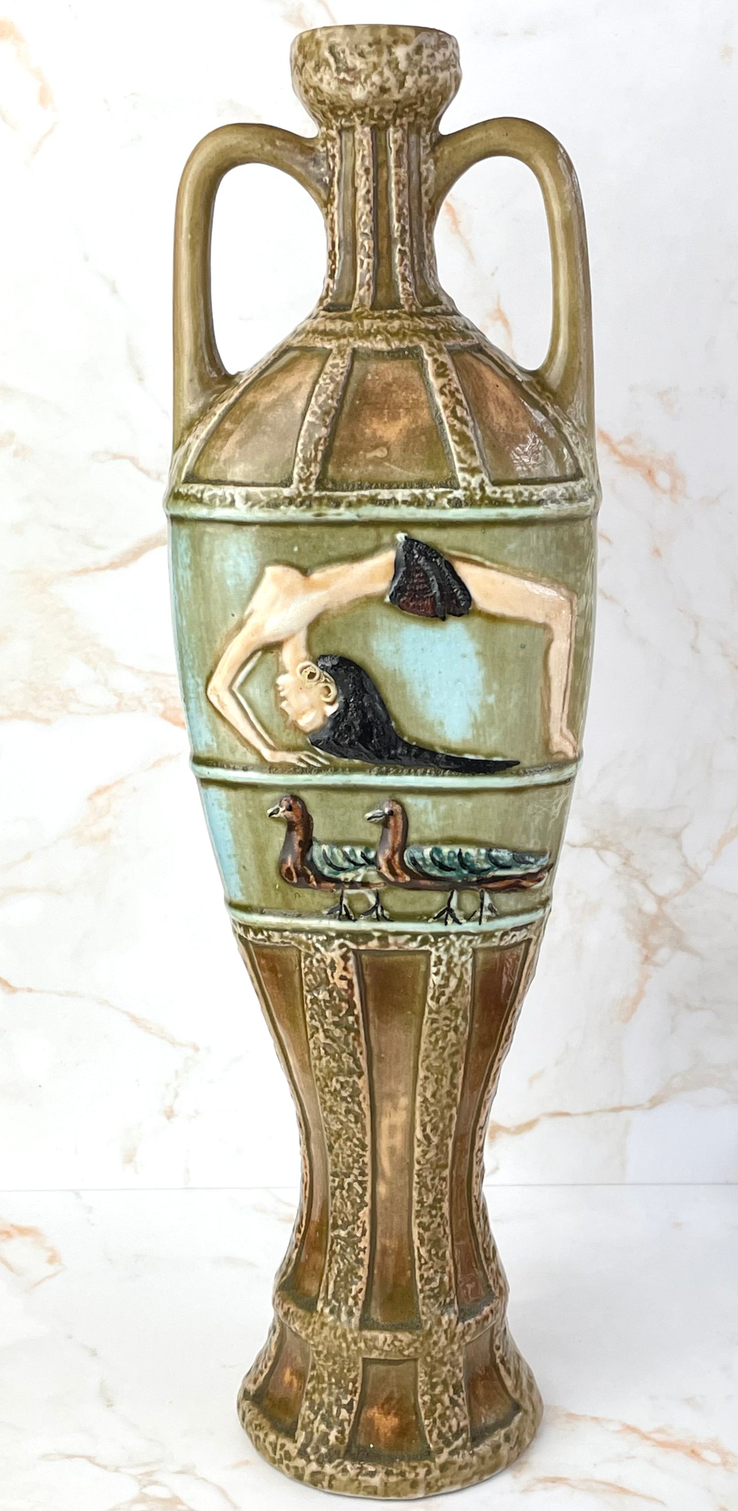 Vintage Mid-Century Egyptian Revival Motif Twin Handled Vase - Eva Sud