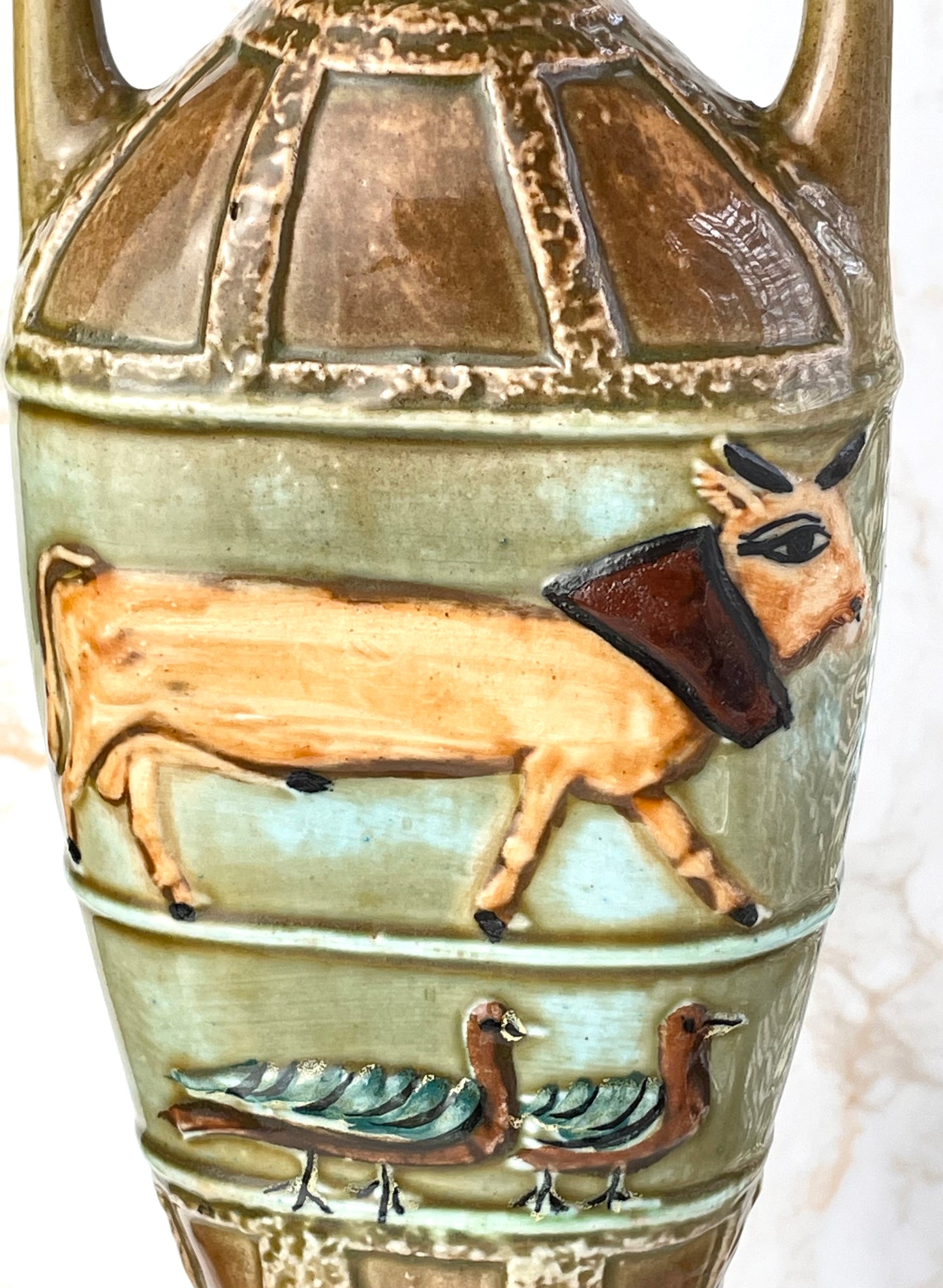 Vintage Mid-Century Egyptian Revival Motif Twin Handled Vase - Eva Sud