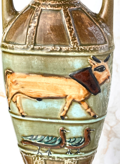 Vintage Mid-Century Egyptian Revival Motif Twin Handled Vase - Eva Sud
