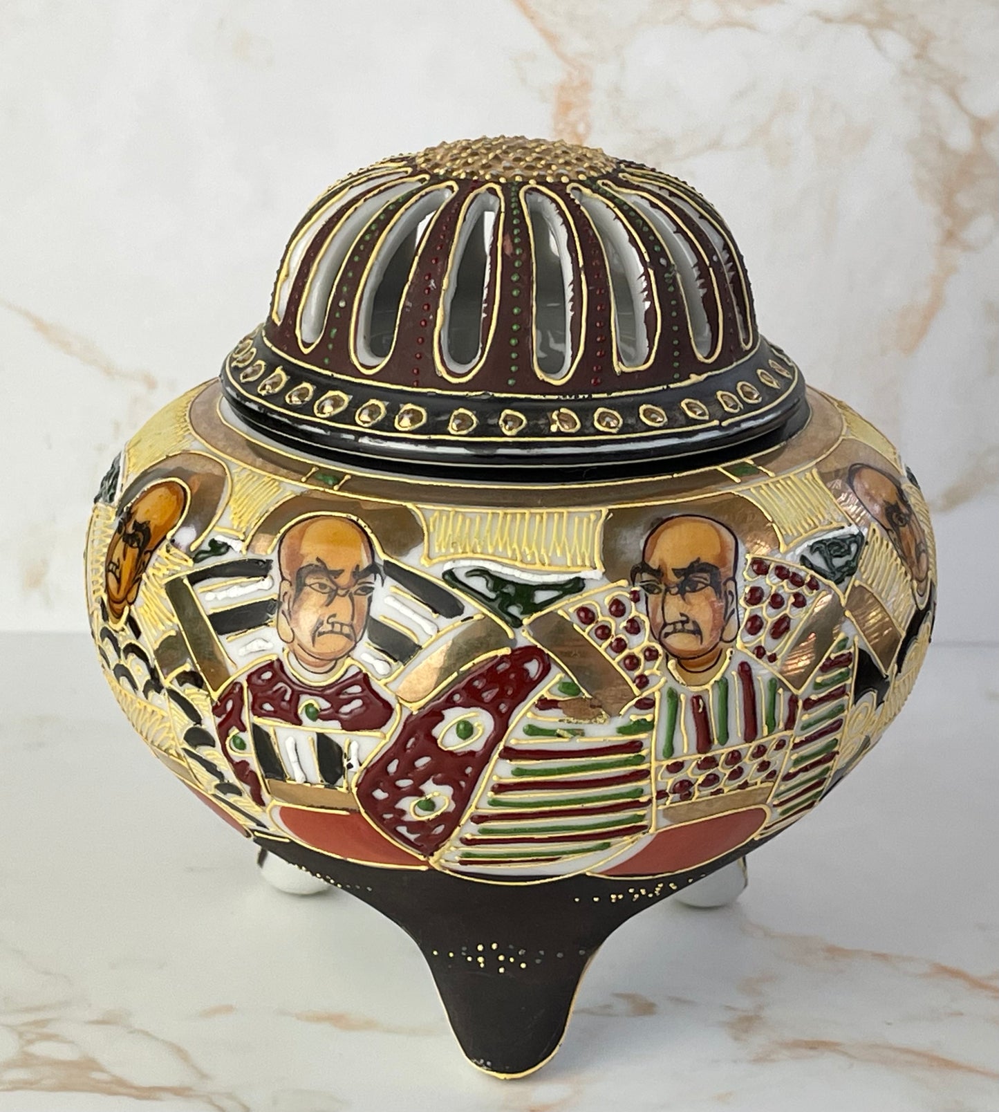 Vintage Japanese Satsuma Incense Lidded Pot