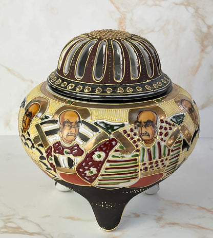 Vintage Japanese Satsuma Incense Lidded Pot