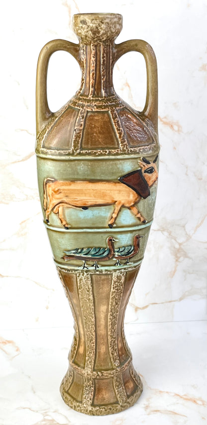 Vintage Mid-Century Egyptian Revival Motif Twin Handled Vase - Eva Sud