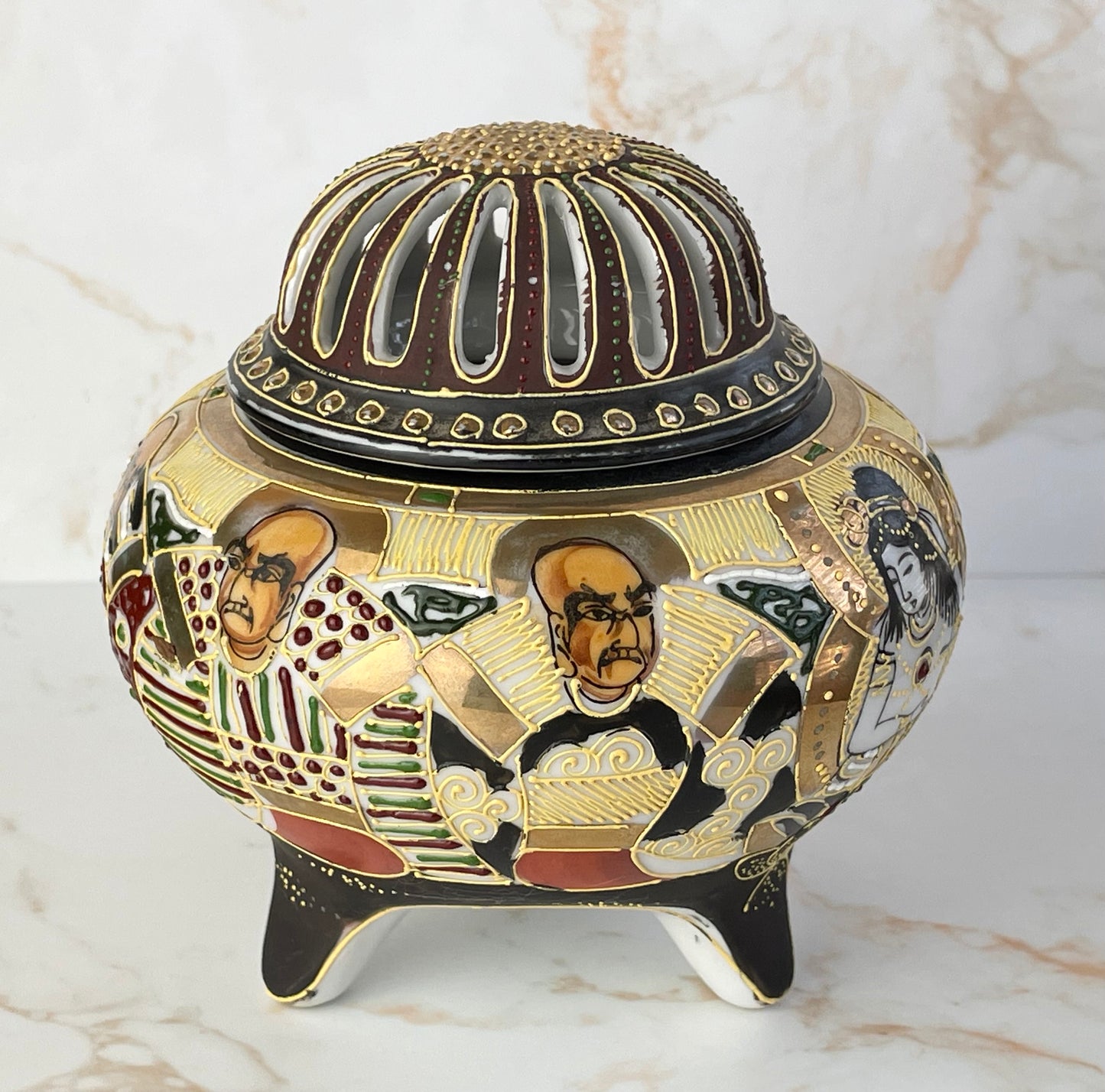 Vintage Japanese Satsuma Incense Lidded Pot